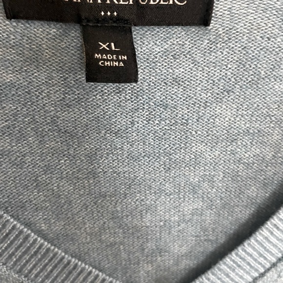 Ban man Republic Light Blue 100% Cotton‎ V- Neck Sweater - Picture 3 of 4